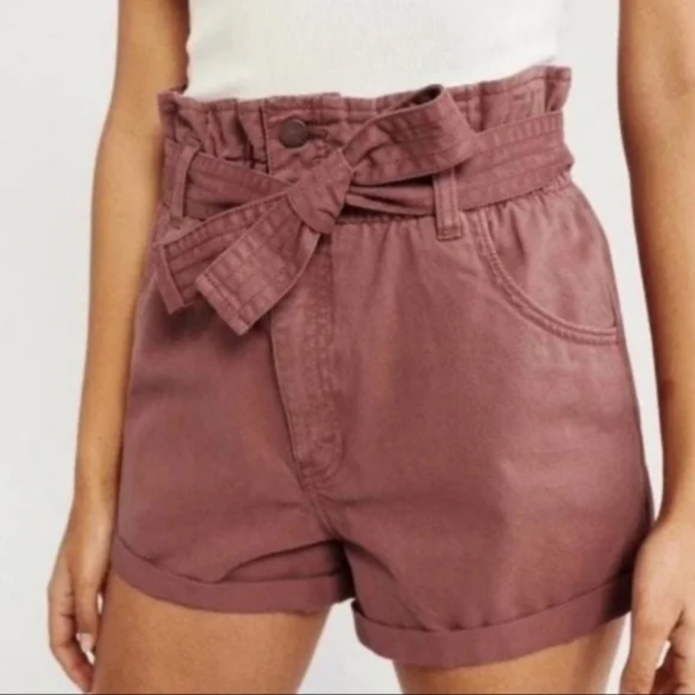 Abercrombie & Fitch High Waist Paper Bag Shorts Tie Belt Rust High Rise
